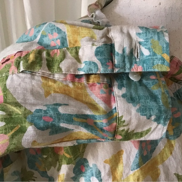 Women’s Spartina 449 Jori Linen Shirt Sugar Mill Damask Ruffle Collar Small - Picture 8 of 12